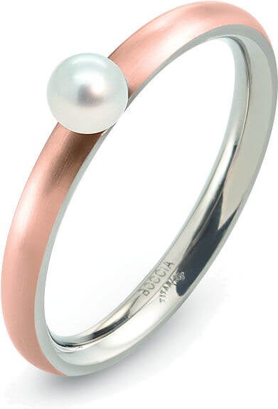 Boccia Titanium Růžově pozlacený titanový prsten s perličkou 0145-03 55 mm