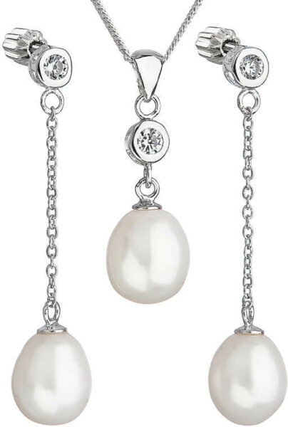 Evolution Group Stříbrná perlová sada se zirkony Pavona 29005.1 AAA bílá (náušnice