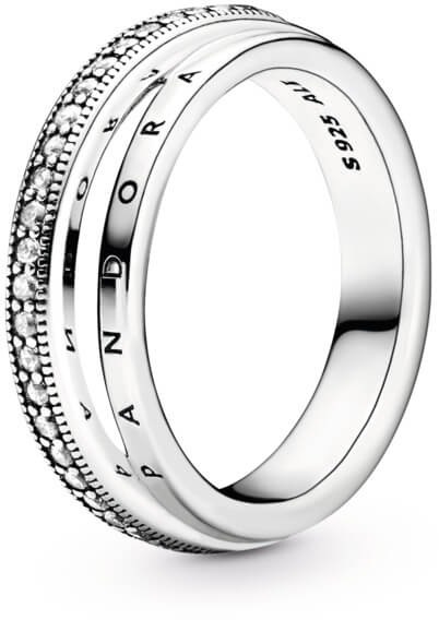 Pandora Nadčasový stříbrný prsten Triple Band Pavé 199040C01 52 mm