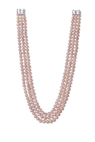 JwL Luxury Pearls Půvabný třířadý náhrdelník z pravých růžových říčních perel JL0671