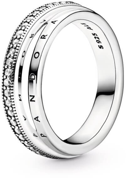 Pandora Nadčasový stříbrný prsten Triple Band Pavé 199040C01 60 mm