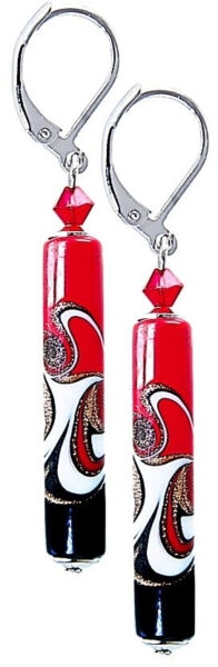 Lampglas Vášnivé náušnice Red Black s unikátní perlou Lampglas EPR12