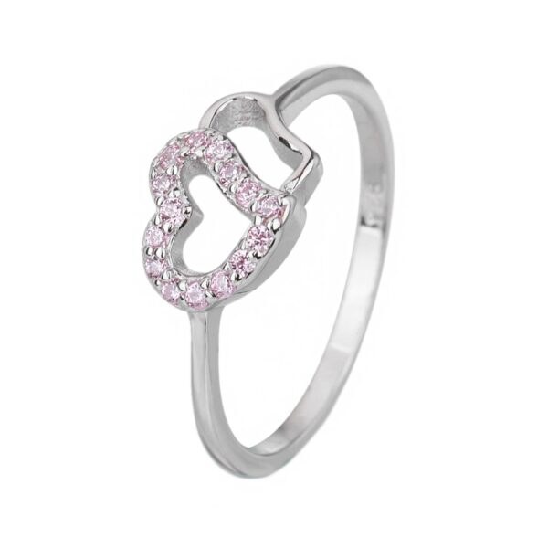Stříbrný prsten SRDÍČKA růžová Velikost prstenu: 46