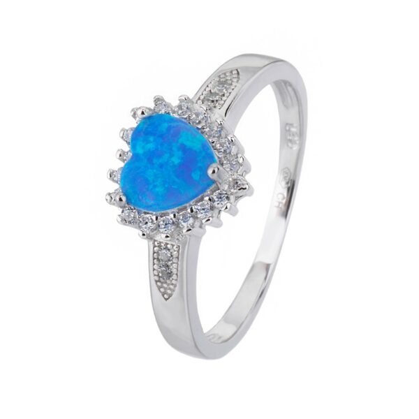 Stříbrný prsten SRDÍČKO modrý OPÁL Velikost prstenu: 64