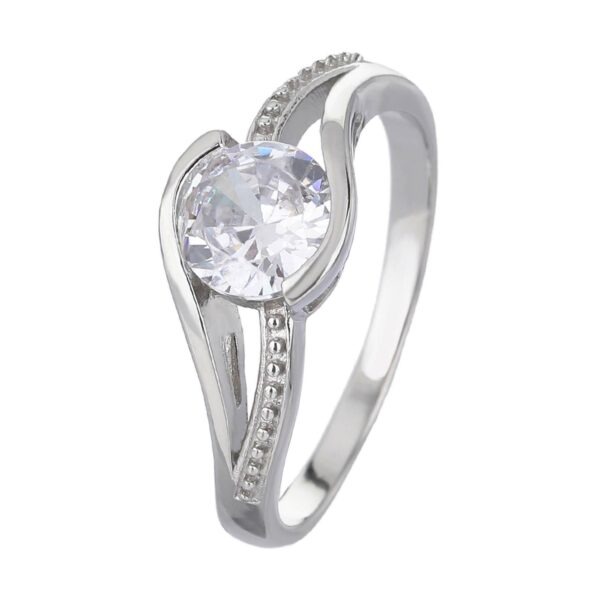 Stříbrný prsten SOLITÉR bílý VLNKY Velikost prstenu: 64