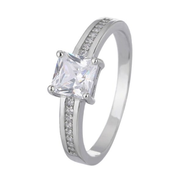 Stříbrný prsten SOLITÉR bílý hranatý Velikost prstenu: 64