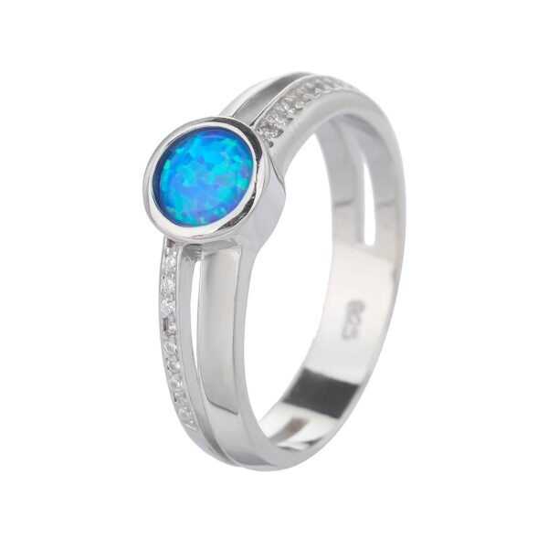 Stříbrný prsten SOLITÉR modrý OPÁL Velikost prstenu: 62