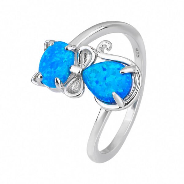 Stříbrný prsten KOČKA modrý OPÁL Velikost prstenu: 58