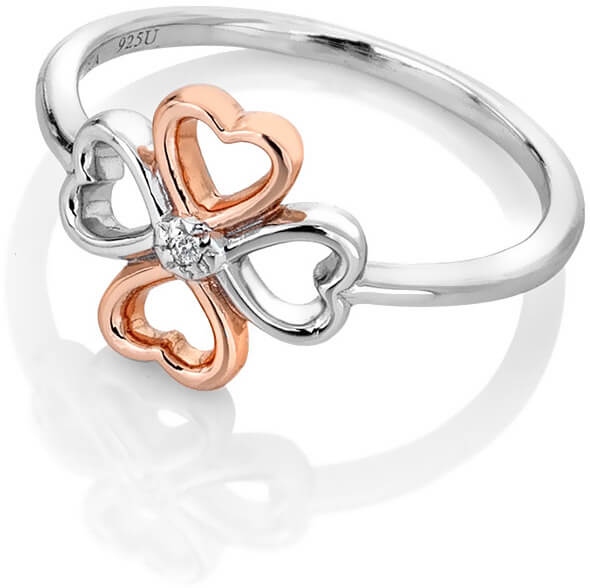 Hot Diamonds Bicolor stříbrný čtyřlístkový prsten s diamantem Lucky in Love DR216 56 mm