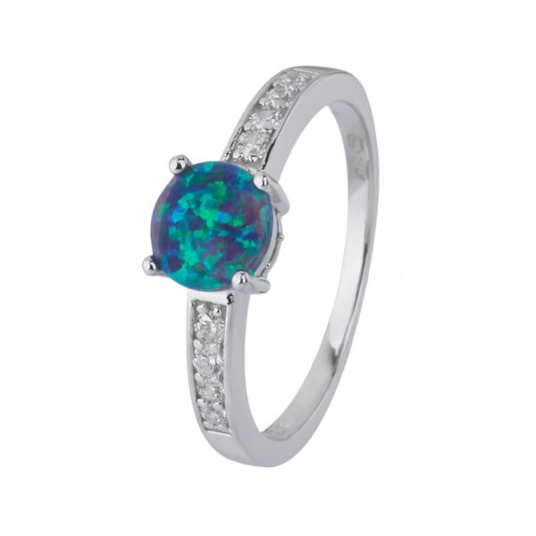 Stříbrný prsten SOLITÉR zelený OPÁL Velikost prstenu: 61