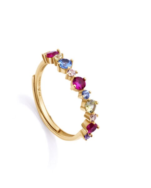 Viceroy Slušivý pozlacený prsten s barevnými zirkony 13098A01
