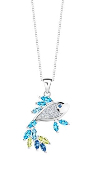 Preciosa Blýštivý náhrdelník Ryba s kubickou zirkonií Viva la Vida 5350 70