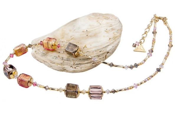 Lampglas Luxusní dámský náhrdelník Glowing Desert s 24karátovým zlatem v perlách Lampglas NCU13