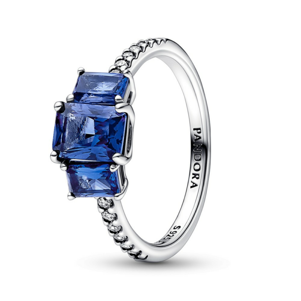 Pandora Třpytivý stříbrný prsten s modrými krystaly 192389C01 52 mm