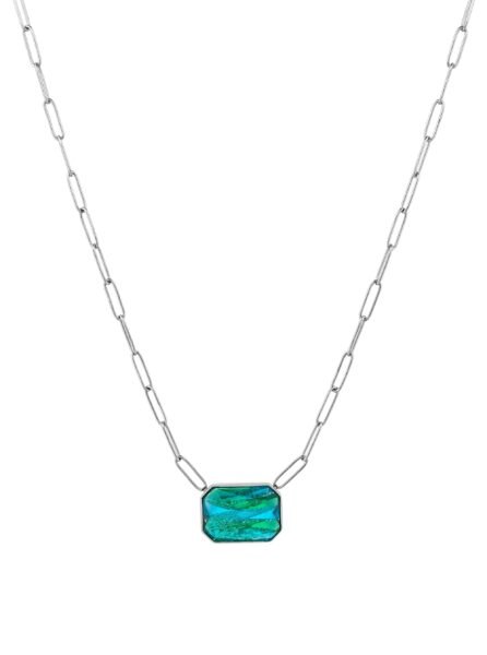 Preciosa Ocelový náhrdelník s ručně mačkaným kamenem českého křišťálu Preciosa Ocean Emerald 7444 66