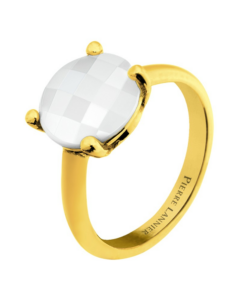Pierre Lannier Pozlacený prsten s bílým achátem Multiples BJ06A321 52 mm