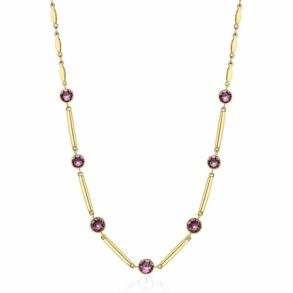 Brosway Slušivý pozlacený náhrdelník s fialovými krystaly Affinity BFF159