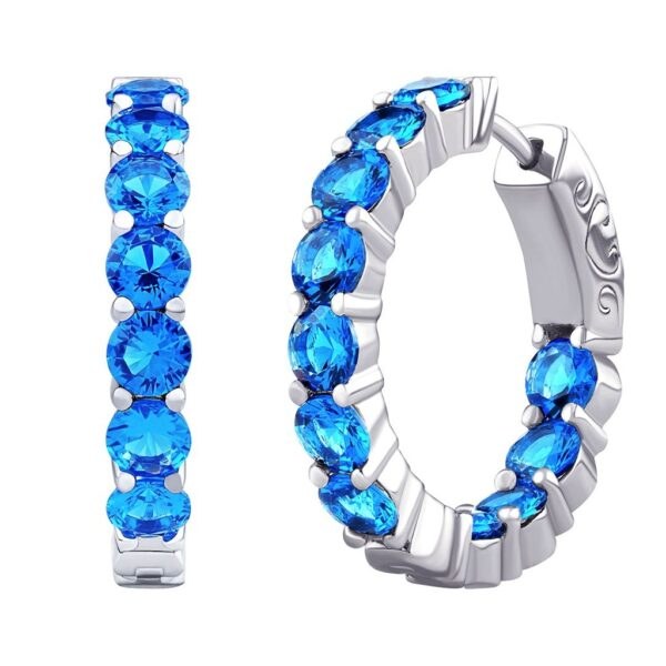 Silvego Luxusní stříbrné náušnice kruhy se světle modrými zirkony MW02722ELB