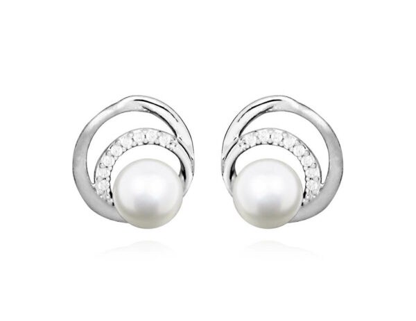 MOISS Třpytivé stříbrné náušnice pecky s pravými perlami EP000166