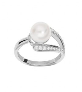 Brilio Silver Nadčasový stříbrný prsten s pravou perlou a zirkony ML05699A 58 mm