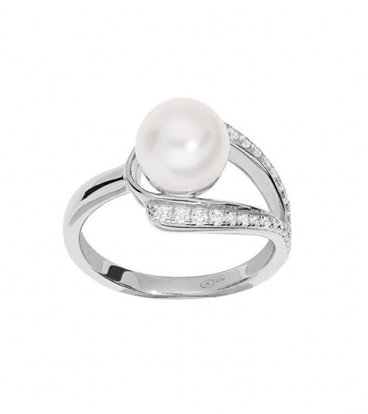 Brilio Silver Nadčasový stříbrný prsten s pravou perlou a zirkony ML05699A 56 mm