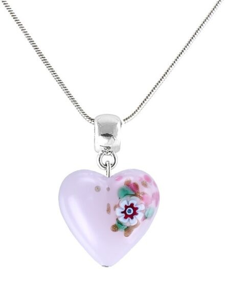 Lampglas Hravý náhrdelník Pink Flower s unikátní kresbou v perle Lampglas NLH11