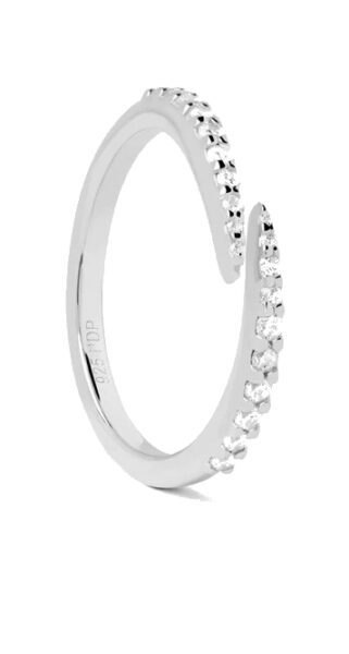 PDPAOLA Stříbrný otevřený prsten s čirými zirkony EMBRACE Silver AN02-805 58 mm