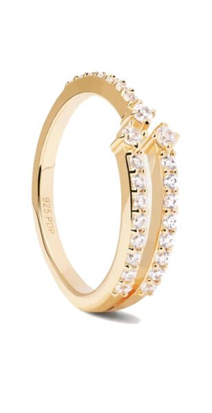 PDPAOLA Jedinečný pozlacený prsten s čirými zirkony SISI Gold AN01-865 58 mm
