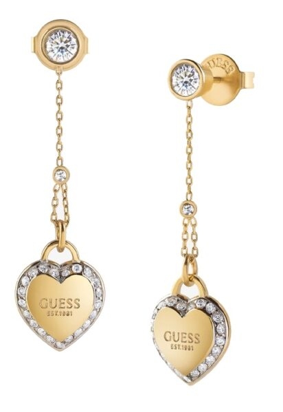 Guess Luxusní pozlacené řetízkové náušnice s krystaly Fine Heart JUBE01425JWYGT/U