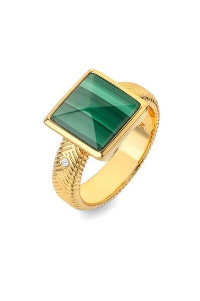 Hot Diamonds Pozlacený prsten s malachitem a diamantem Jac Jossa Hope DR248 52 mm