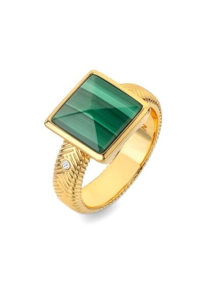 Hot Diamonds Pozlacený prsten s malachitem a diamantem Jac Jossa Hope DR248 54 mm