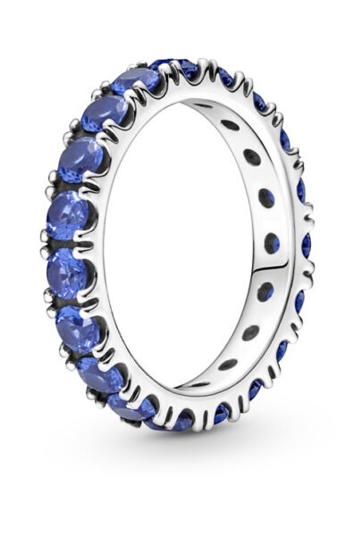 Pandora Třpytivý stříbrný prsten s modrými krystaly Eternity 190050C02 58 mm