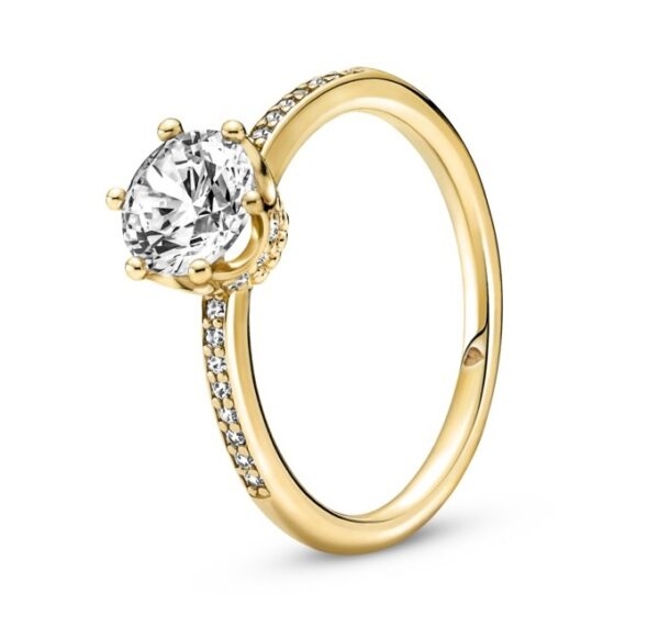 Pandora Blyštivý pozlacený prsten Třpytivá korunka Shine 168289C01 58 mm
